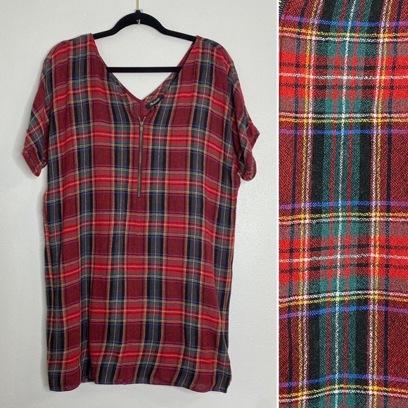 Madewell Dresses & Skirts - Madewell red plaid zipper detail shift dress XXS